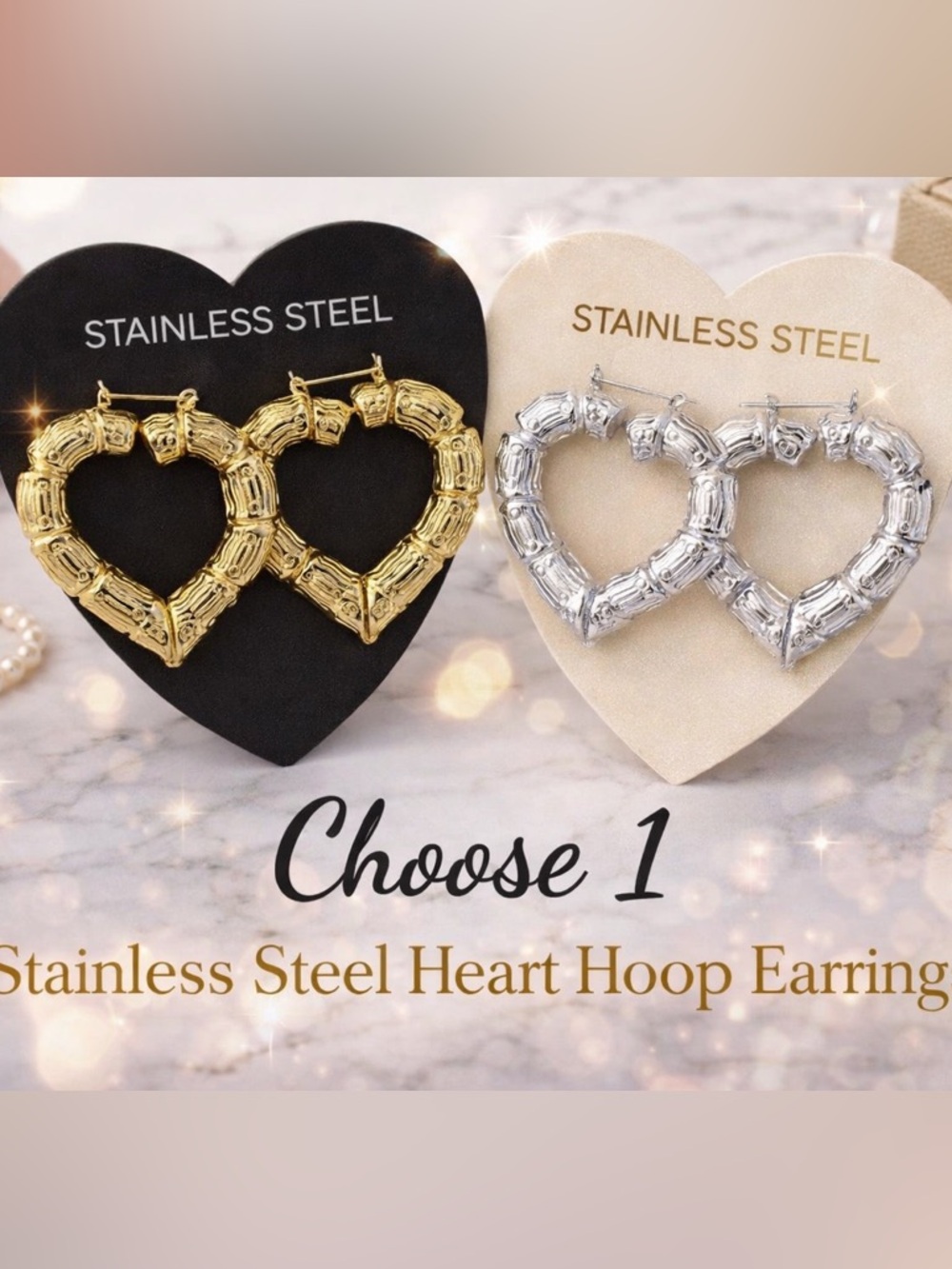 Stainless Steel Lightweight Heart Hoop Earrings - Gold or Silver